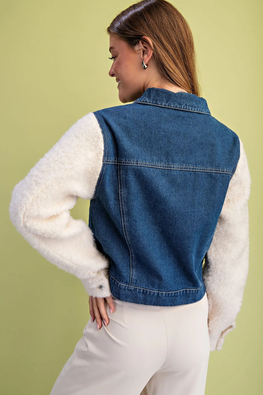 TG-1900 | Gigio Denim Jacket | Sherpa Sleeves | Dark Wash | Sizes S-L - Picture 5 of 5